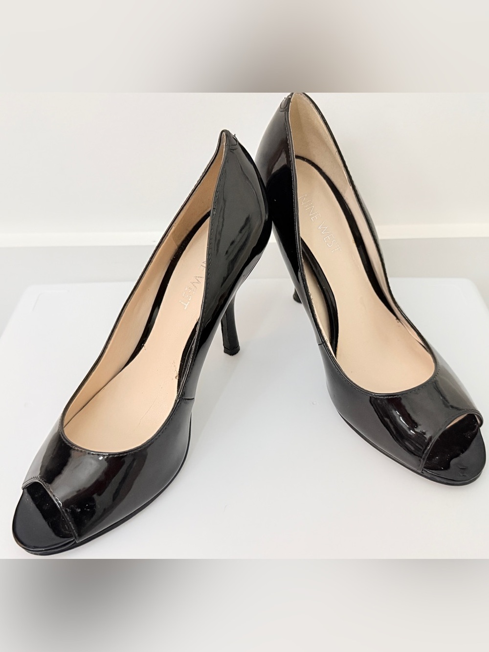 Nine West Black Patent Peep-Toe Heels